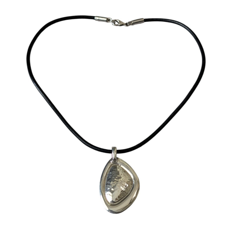 Silpada 925 Sterling Silver Hammered Asymmetrical Pendant on Black Cord Necklace